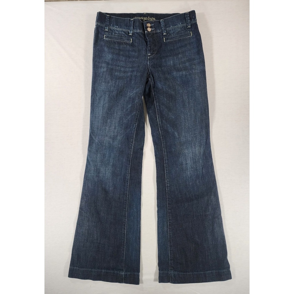 American Eagle Y2k Wide Leg Flare Jeans Womens 8 Dark Wash Cotton Stretch Boho